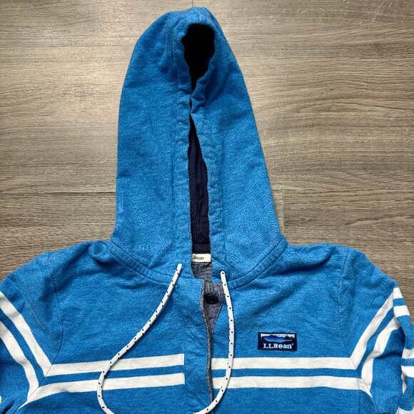 L.L. Bean Women's Soft Cotton Rugby Hoodie - Blue/White - Picture 2 of 6
